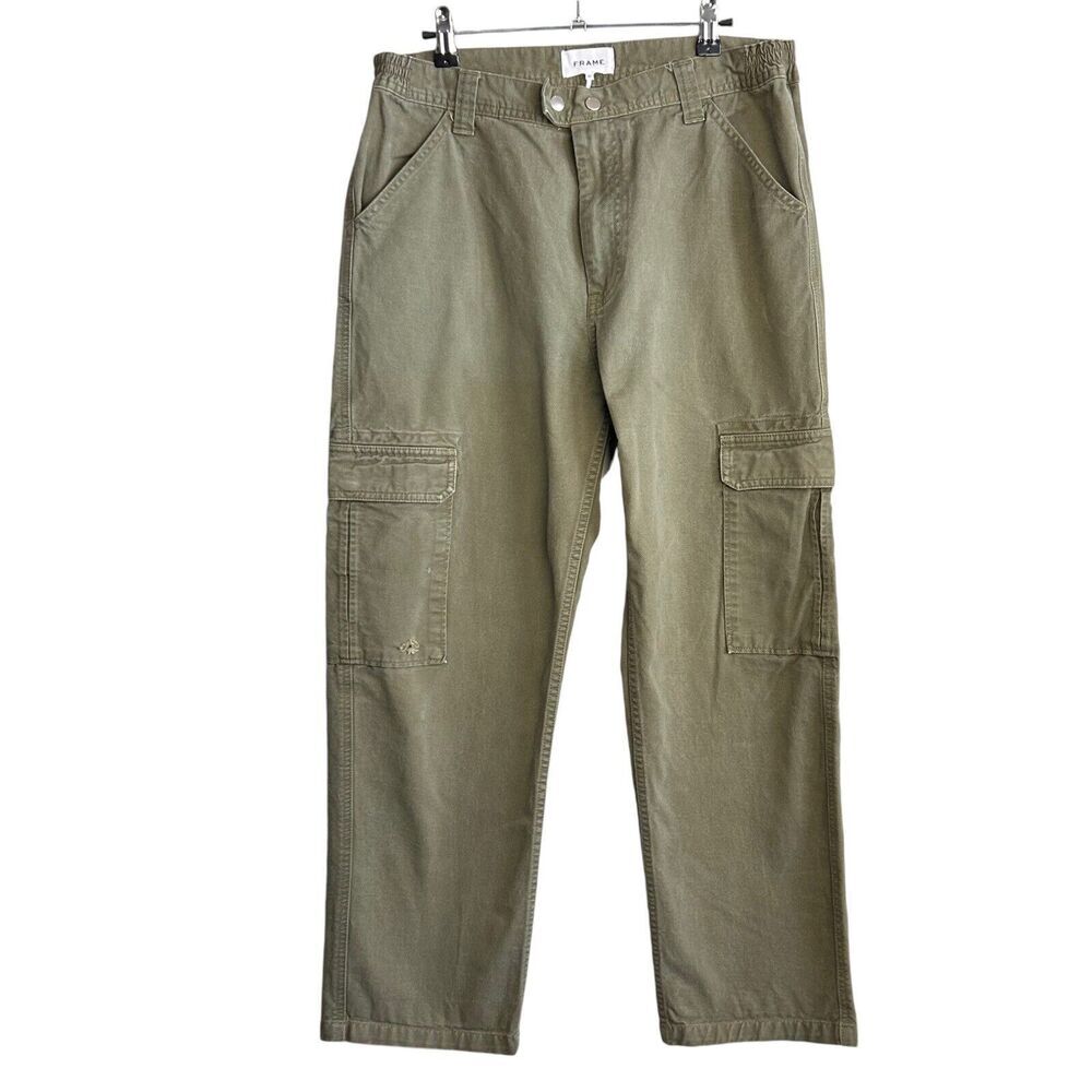 Frame Cotton-twill Cargo Trousers In Rifle Green Size 32 Straight Leg Pockets
